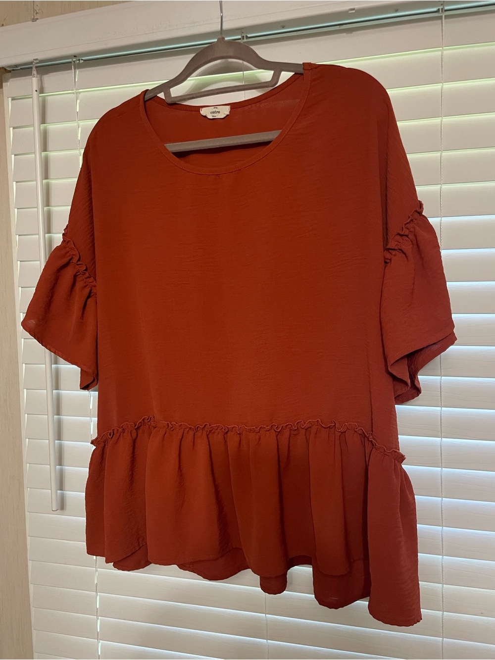 Entro Rust Ruffle-Hem Short Sleeve Blouse